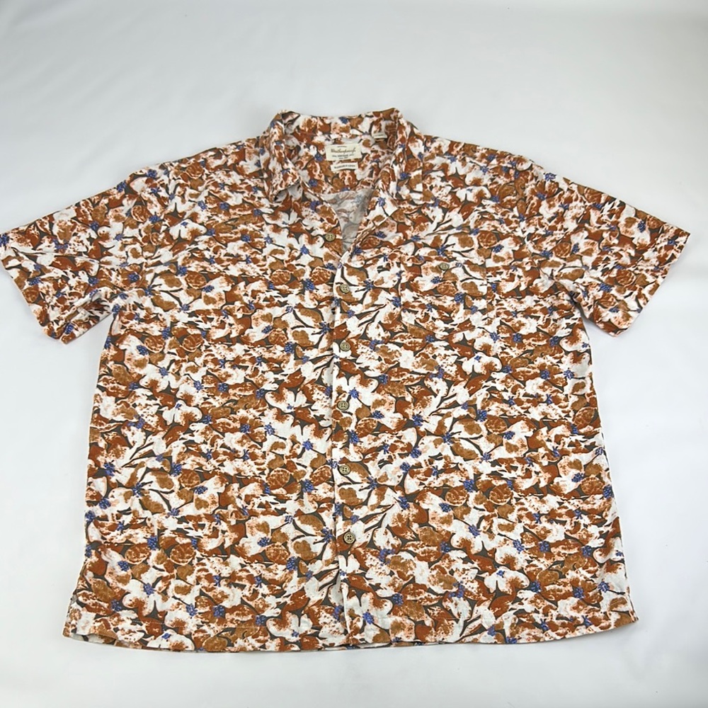 Weatherproof Orange Rust, Blue & Cream Button Down Shirt. X-L. Washable Linen.